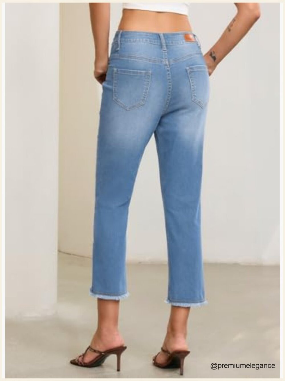 High Waisted Stretchy Cropped Skinny Jeans - Capri Pants with Pockets - Picture 2 of 7